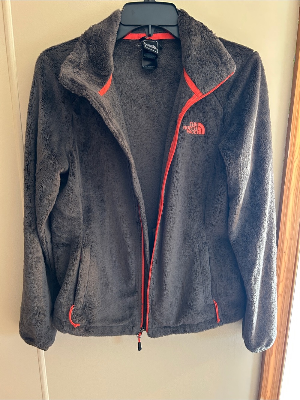 The North Face Women’s Dark Gray Teddy Jacket with Coral Trim